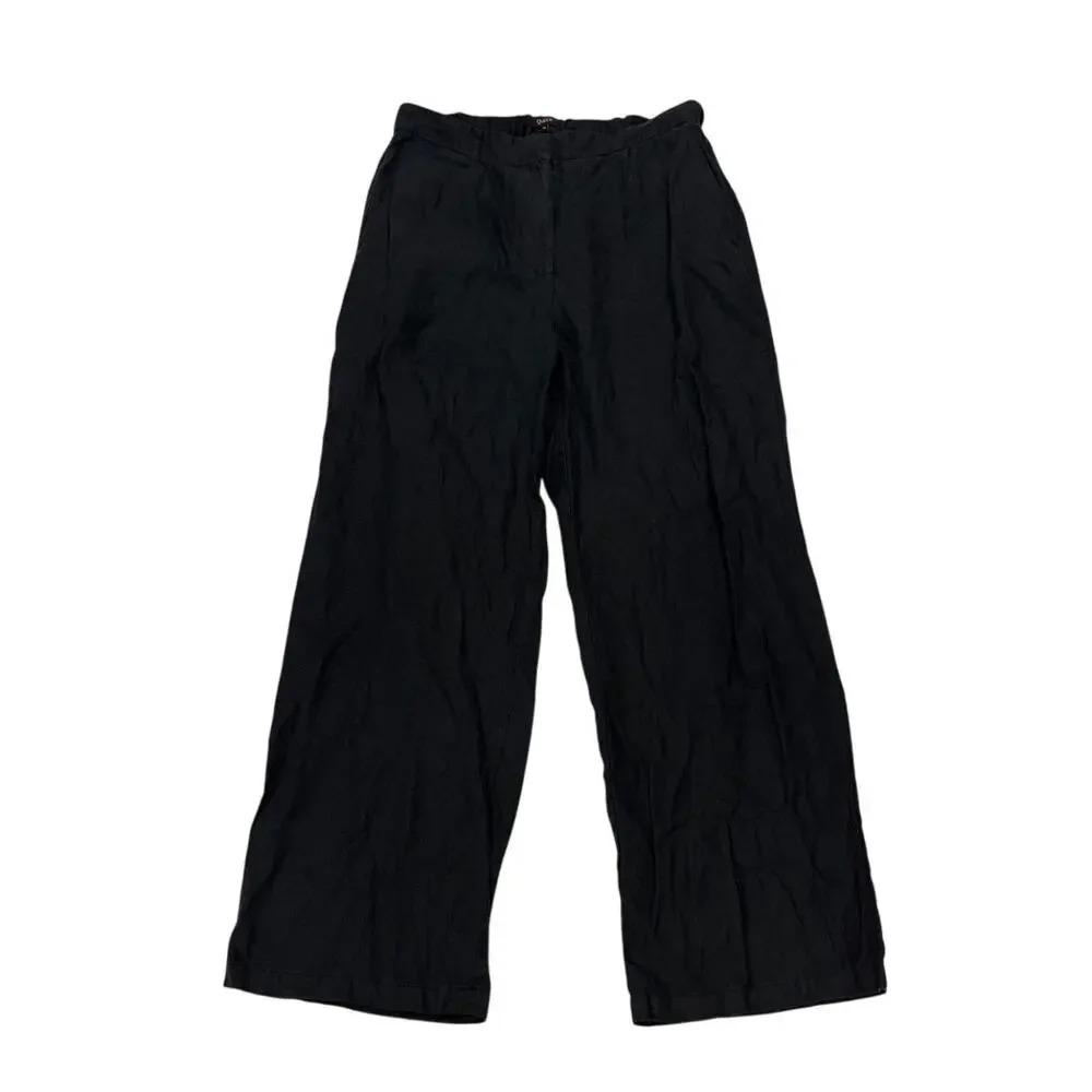 Quince Womens 10 Black 100% European Linen Pleated Trouser Pants Lagenlook